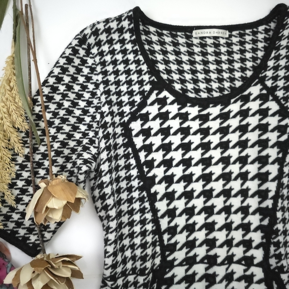 Sandra Darren Black and White Houndstooth Sweater Dress Sz L - Picture 9 of 12